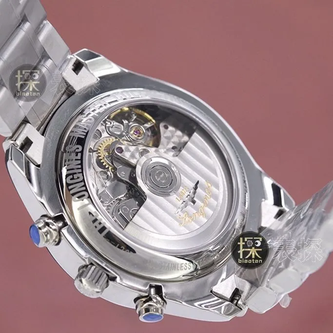 kl famous craftsman eight-pin Longines watch chronograph white dialsteel bracelet front view