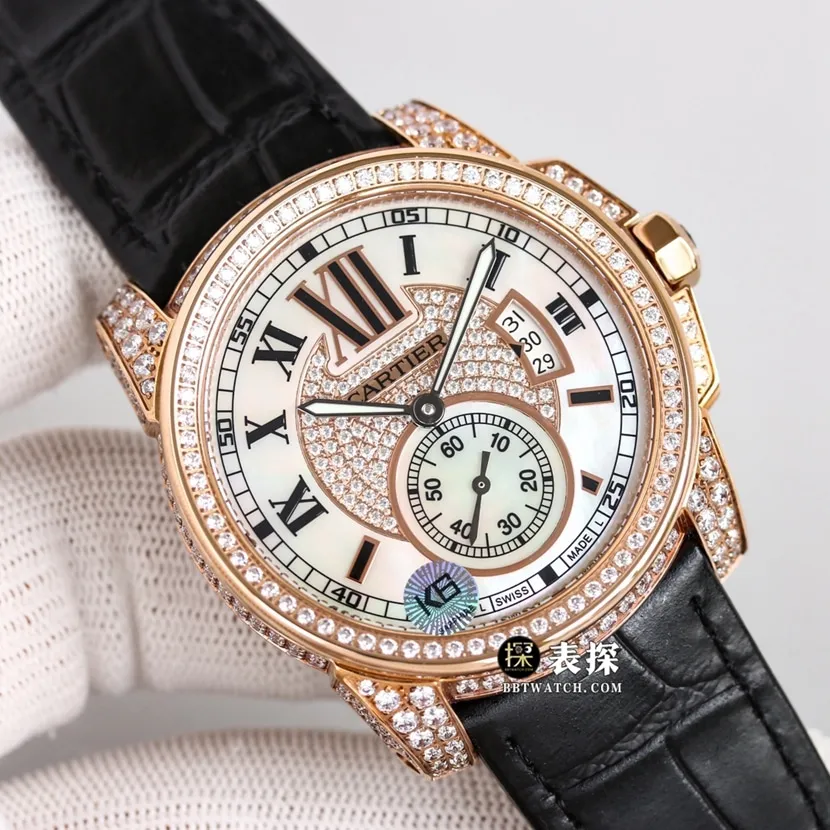 F5 factory CartierWF100015top-tier 1:1super watch men's silver gray plate rose gold diamond leather strap model picture and price caseback live photo