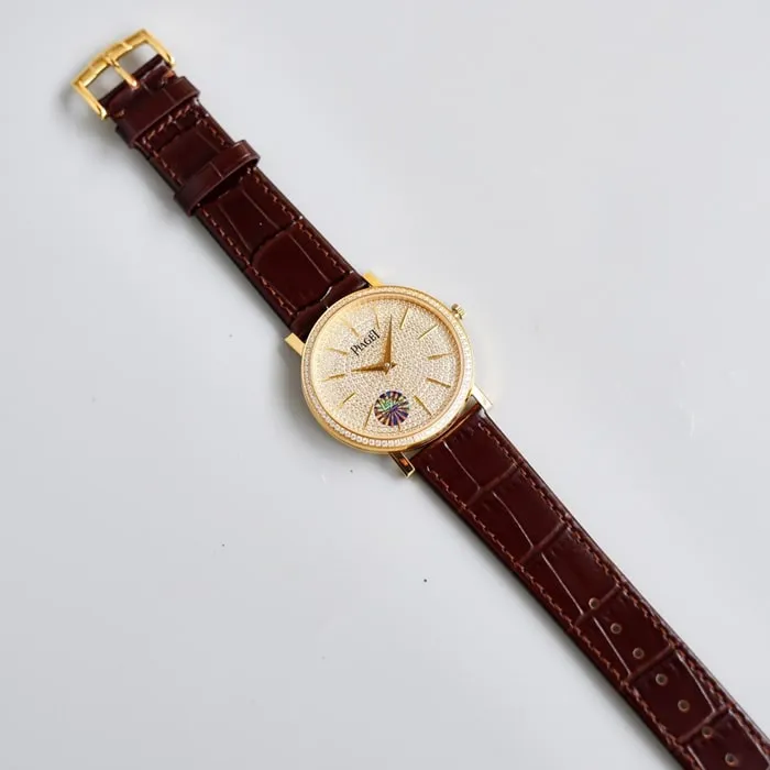 Top-tier watch Piaget men's gold plate Altiplano series automatic movementleather strap watch back cover picture