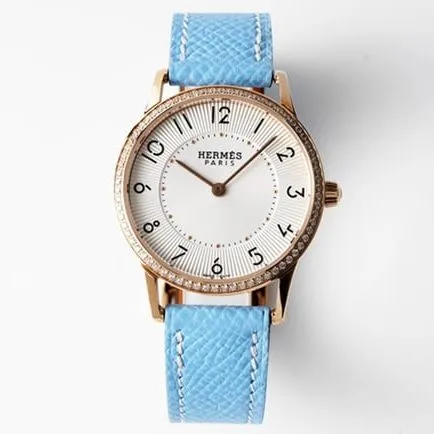top-tier Hermes Slim d’Hermes women’s white dial blue band quartzleather strap watch front view