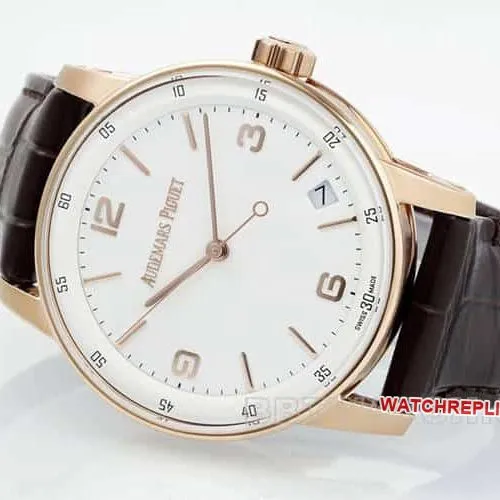 APSAudemars PiguetCODE1:1super clonewhite dialrose gold shell leather strap model 15210front live photo