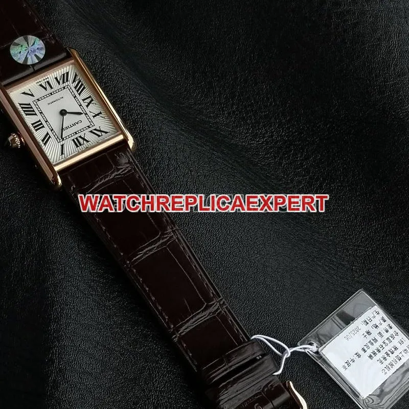 Cartier1:1replica watch F1 factory tank white dialrose gold case 2899MCmovementleather strap model front live photo
