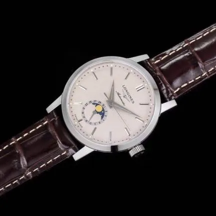 top-tier watch Longines classic retro series 1832 white steel white bottom mechanical men's watch front view