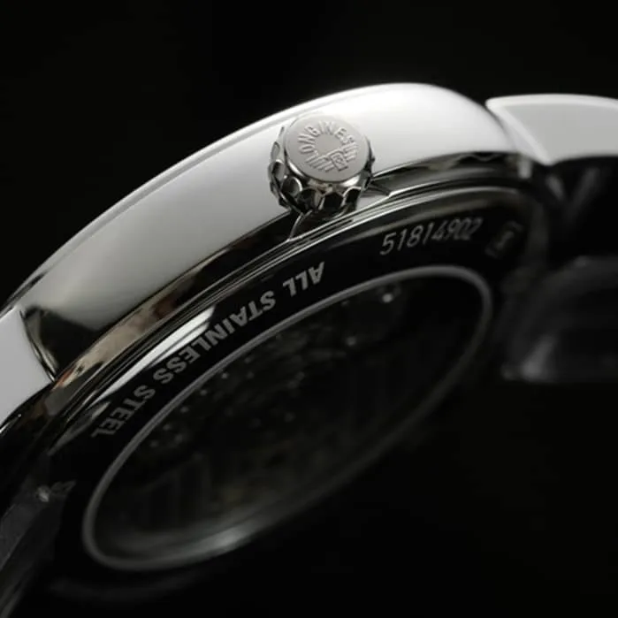 top-tier watch Longines men's black dial black belt magnificent series watch front view