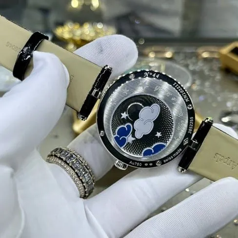Top-tier watch Van Cleef & Arpels ladies blue dial black belt fairy series leather strap watch clasp picture