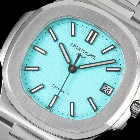 top-tier watch Patek Philippe limited edition Nautilus5711 Tiffany white steel blue bottom Nautilus men's mechanical watch front view