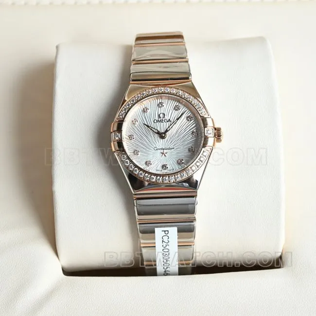 Omega Constellation watch, silver-white dial, 28mm, quartz, front actual photo