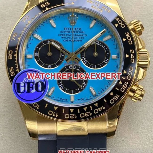 collectible watch DaytonaUFO factory Rolexyellow gold case blue dial4131 mechanical front live photo