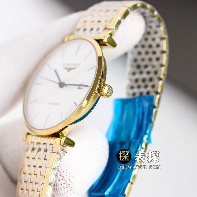 Jialan Longines 1:1replica watch white dial gold steel bracelet model L4.918.2.11.7