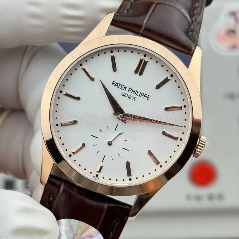 Patek Philippe watch SDF factory classic white dialrose gold case 39mmleather strap model front live photo