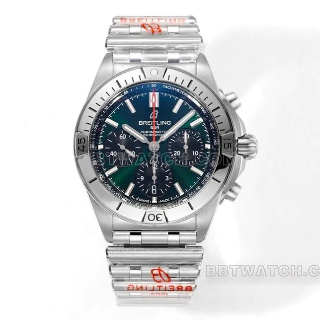 BLS factory Breitling machinery chronograph1:1super clonegreen dialAB01343A1L1A1front live photo