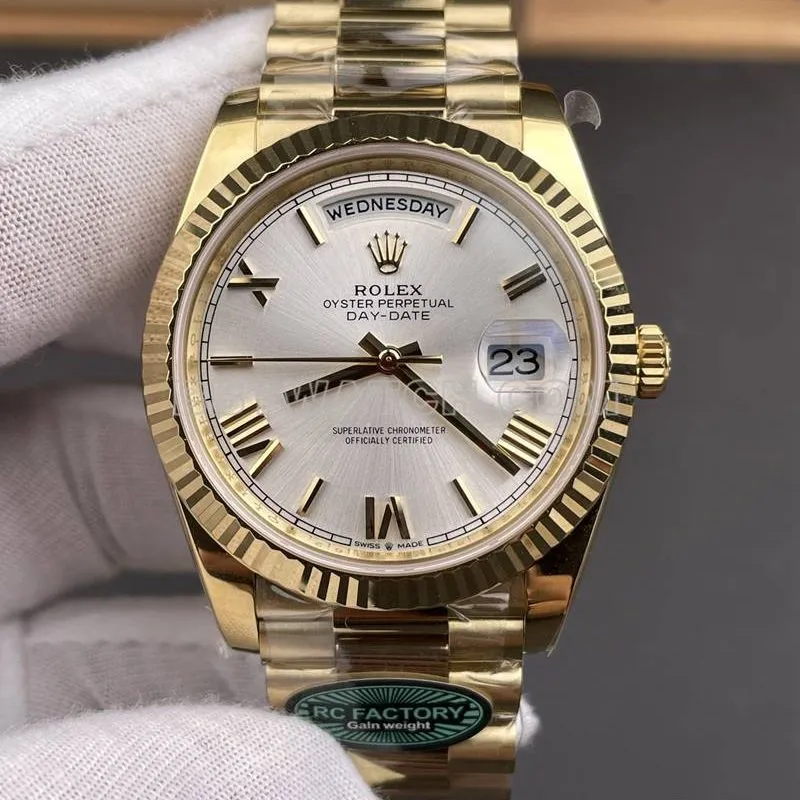 Rolex top collectible watches RC factory week calendar 40mm silver plate 3255 gold steel belt models front real picture