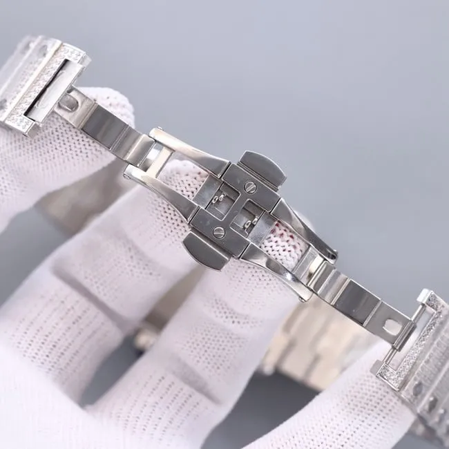 top-tier real diamond replicaCartier Santos baby's breath black dial watch movement picture