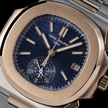 3K FactoryPatek Philippetop-tier watch men's blue dial gold band Nautilus series multifunctional chronograph watch front view