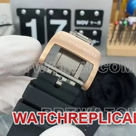 Richard Mille collectible watch rose gold hollow disc mechanical rubber model RM 67-01front live photo