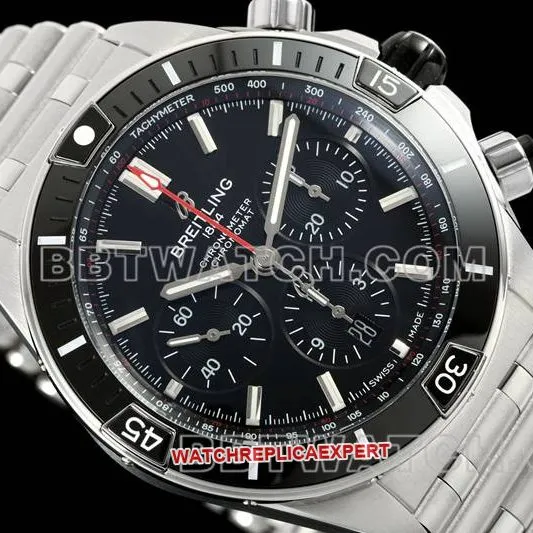 Breitling collectible watch TF factory mechanical chronograph black dial 44mm steel bracelet front live photo