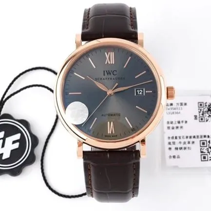 ZF Factorytop-tier watch IWC black dial brown belt Portofino series leather strap automatic movement watch front view