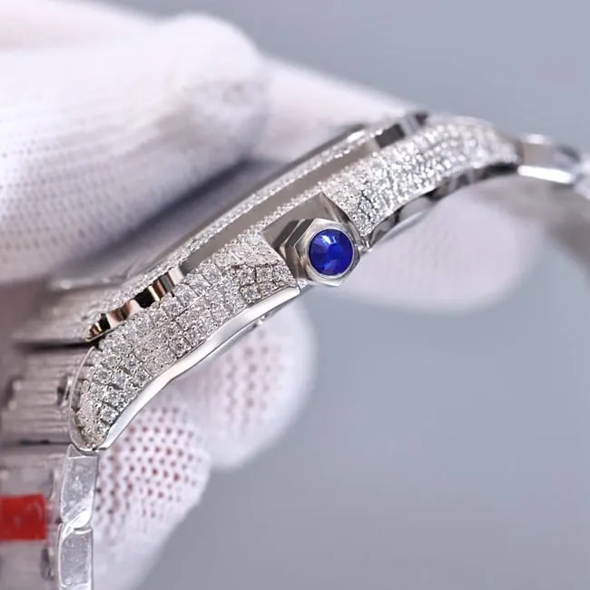 top-tier real diamond Cartier Santos baby's breath black dial watch front view