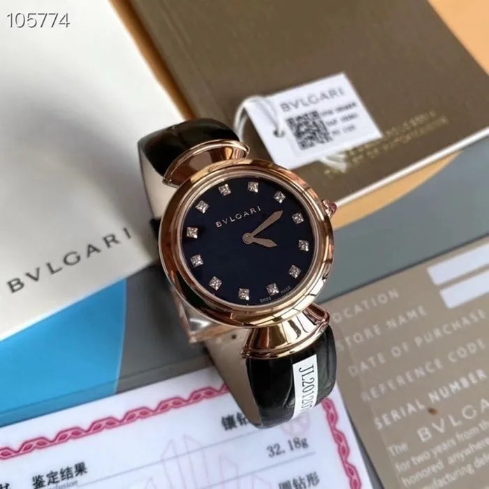 top-tier watch Bvlgari women's black dialquartzleather strap watch front view
