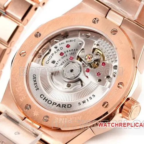 watch ChopardGH factory snow mountain proud blue dial41mmrose gold steel braceletcaseback live photo