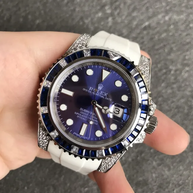top-tier watch Rolex men's blue dialrubber strapSubmariner series v3 version automatic movement watch front view