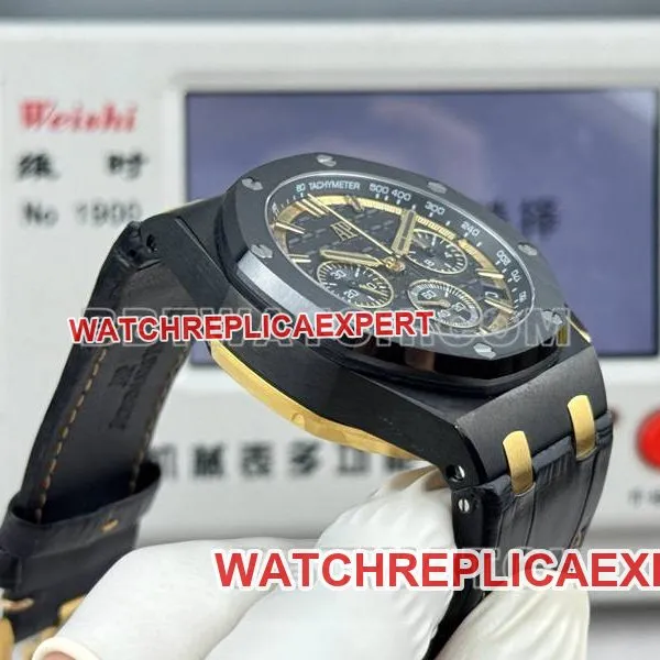 Audemars Piguettop-tier watch LS factory Royal Oak offshore type 43MMblack dial yellow chronograph mechanical rubber model 26420caseback live photo