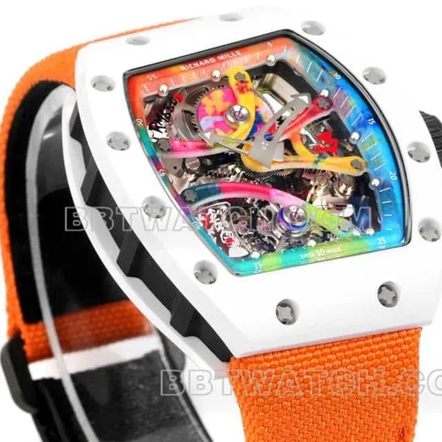 Richard Mille men's top-tier 1:1high-quality graffiti tourbillon orange leather model RM 68-01front live photo