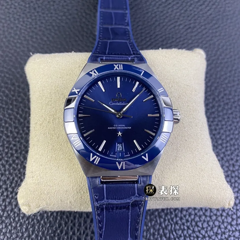 SBF factory Omega Constellation top-tier watch men's blue dialleather strap model pictures and prices front live photo