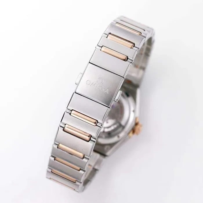 top-tier watch Omega women's brown plate constellation series steel bracelet watch front view
