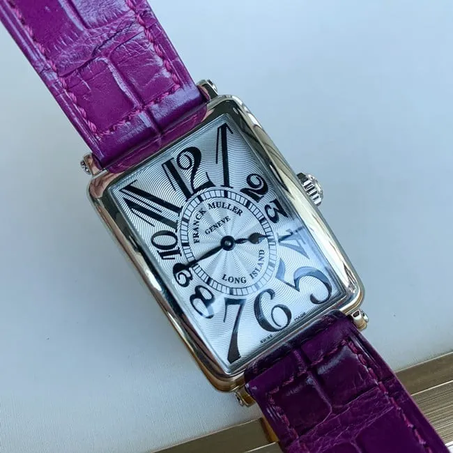 Top Frank Muller Faux Women's White Plate Purple Strap Long Island Series Quartz Belt Watch Front View