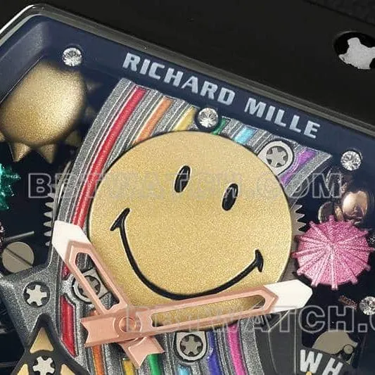 Richard Mille men's top-tier 1:1high-quality smiley tourbillon black shell black leather strap model RM 88front live photo