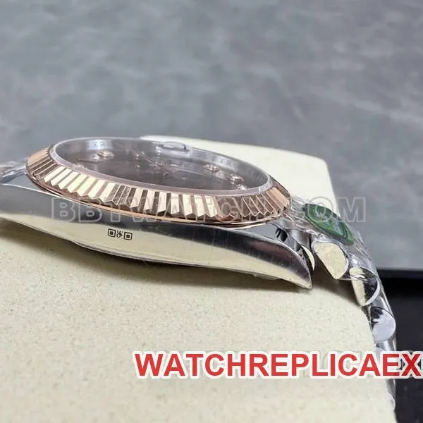 Rolextop-tier watch ARF Factory log 41mm brown plate 3235 rose goldsteel bracelet front live photo