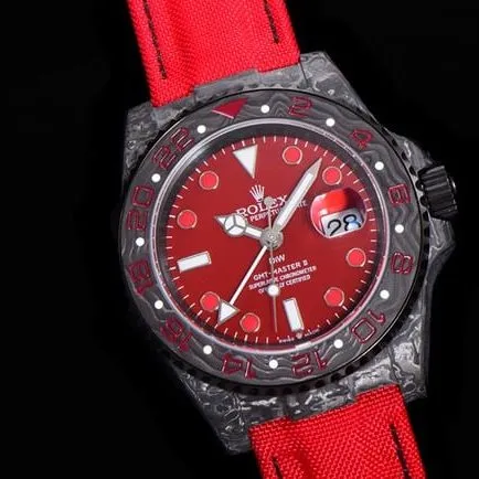 JH factory top-tier replicaRolex watch men's red plate red strap automatic movement nylon belt front view