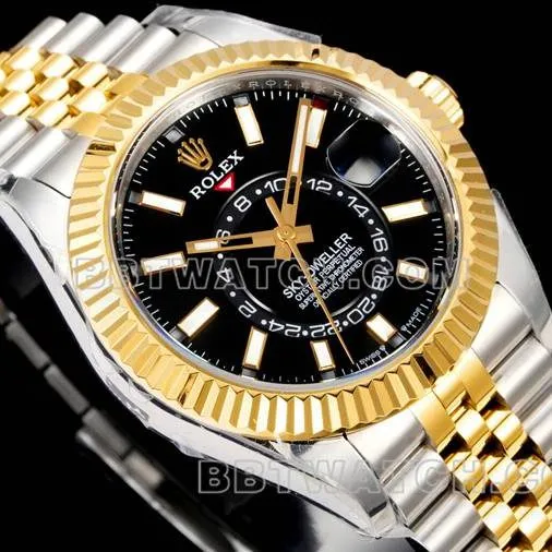 collectible watch RolexAR+ factory pilot black dial mechanical room gold front live photo