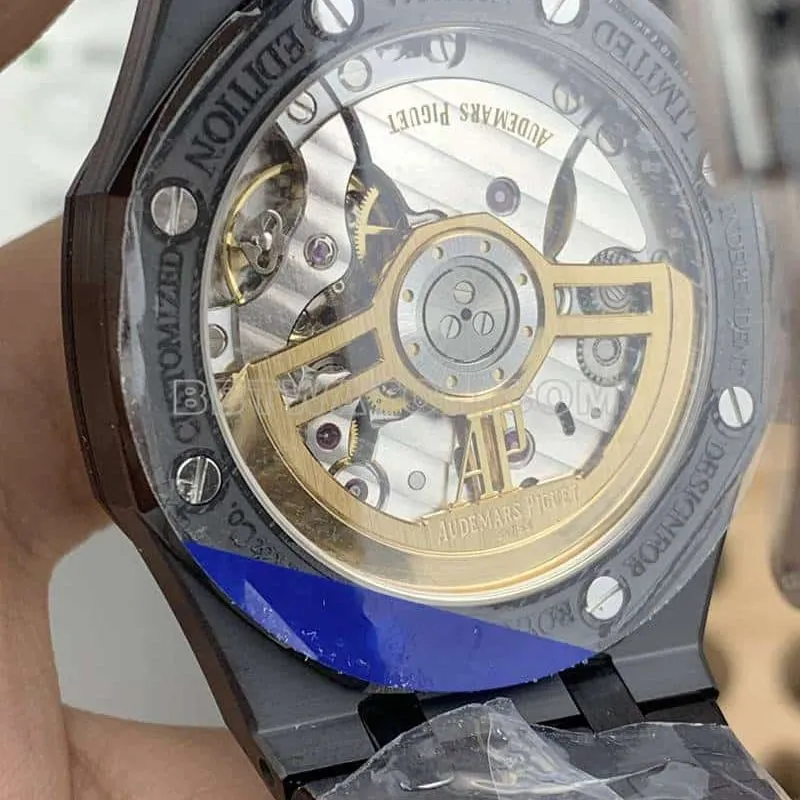 APS factory Audemars PiguetRoyal Oak1:1top-tier starry sky disk black ceramic15500caseback live photo