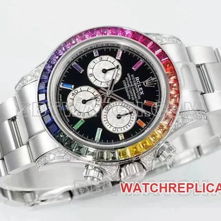collectible watches DaytonaRX FactoryRolex rainbow diamond bezelblack dial mechanical front live photo