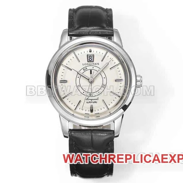 AD factory Longines classic replicatop-tier replicaguilloché dial silver hour markers leather strap model front live photo