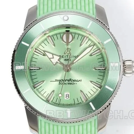 1:1replica watch super ocean culture BLS factory Breitling light green dial rubber braceletfront live photo