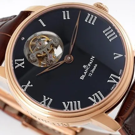 JBF FactoryBlancpaintop-tier watch men's black dial brown belt classic full series tourbillon mechanical watch V3 version domineering return front view