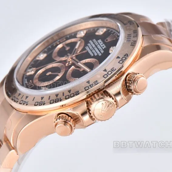 C factory RolexDaytona1:1super black diamond face rose goldsteel braceletm116505-0015front live photo