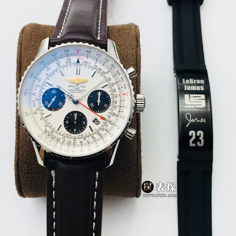 GB factory Breitling aviation chronograph1super watch men's white dialleather strap model pictures and prices front live photo