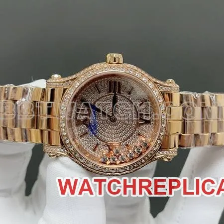 Chopard1:1replica watch YF factory happy diamond gold baby's breath 2892mechanical movementsteel bracelet model front live photo