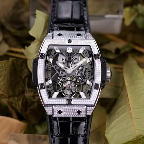 Hublot top-tierhigh-quality watch men's black dial black belt tourbillon MASTERPIECE series mechanical watch front view