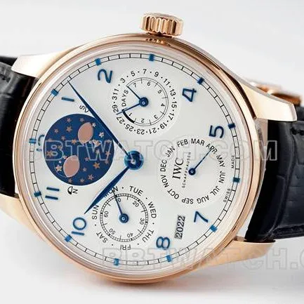 top-tier watch Portugal APS factory IWC perpetual calendar white dialrose goldfront live photo