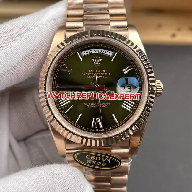 Watch CBD Factory Day-DateRolex3255 Mechanical rose gold olive green dial weight live photos