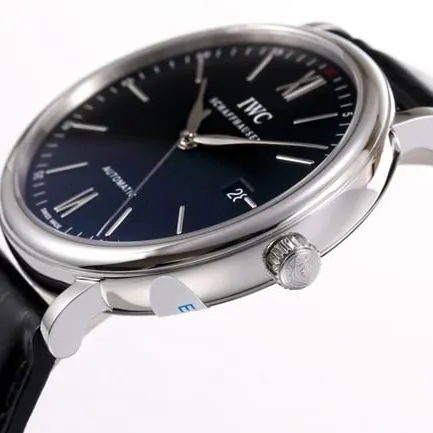 V7 factory IWC top-tier watch men's blue dial black belt disc mechanical wave fino series leather strap watch front view
