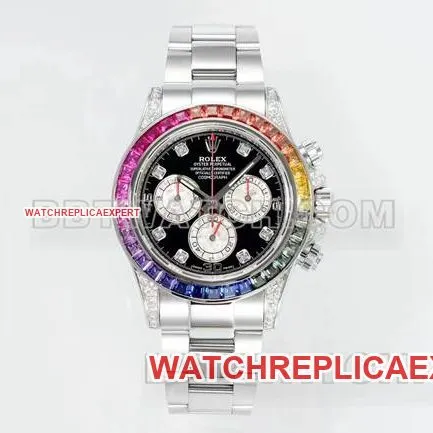 watch DaytonaRX FactoryRolex rainbow diamond bezelblack dial mechanical front live photo