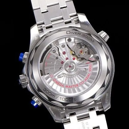 OM Factorytop-tier watch Omega men's 44mm Seamaster 300m blue dialsteel braceletchronograph watch front view