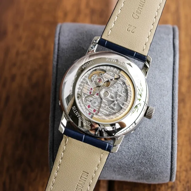 TW factory top-tier replicaVacheron Constantinhigh-quality watch men's blue dial blue belt heritage series mechanical leather strap perpetual calendar multi-function watch front view