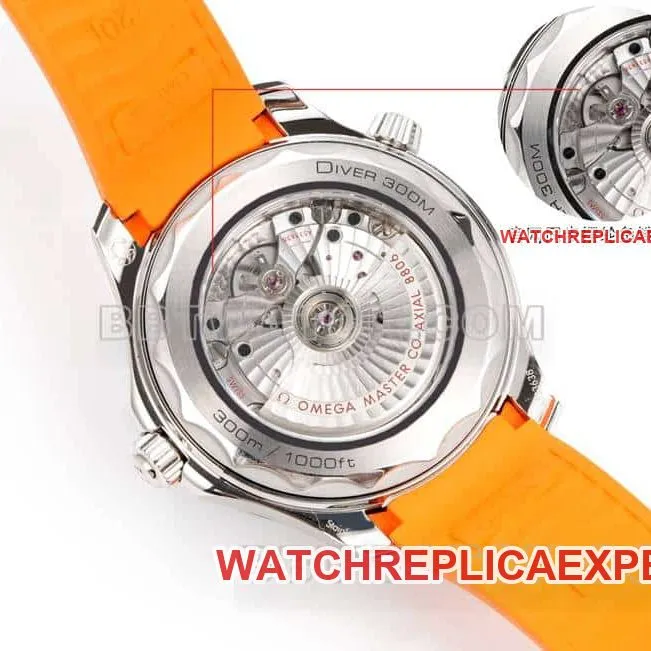 Omega collectible watch OR factory Seamaster 300m black dial mechanical orange rubber model front live photo